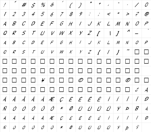 FZ BASIC 29 ITALIC Normal  glyph index