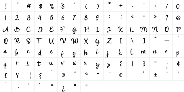 Anthurium Regular  glyph index