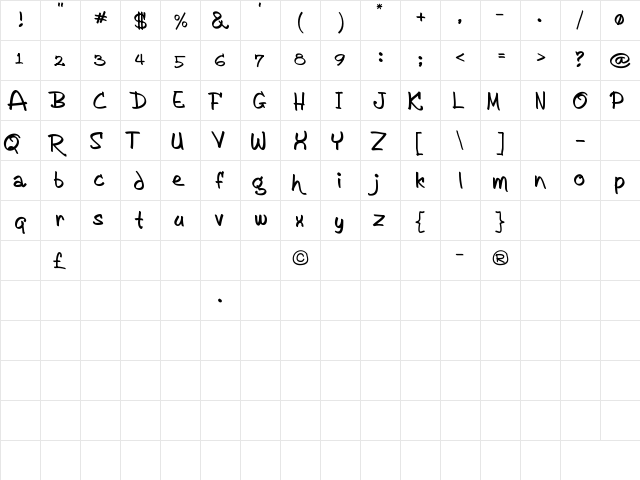 AykaPoT Regular  glyph index
