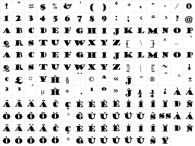 Goudy Stout Eo Regular  glyph index