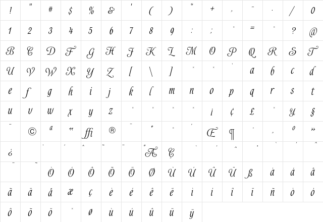 AlysMedium Regular  glyph index