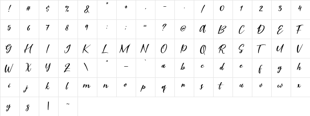Scarlet Pen Regular  glyph index