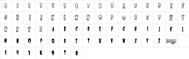StartlingFont Regular  glyph index