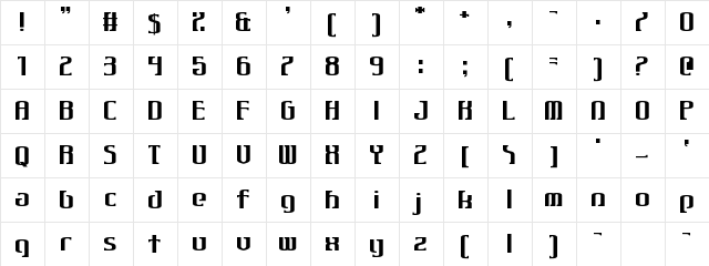 Gothiqua Regular  glyph index