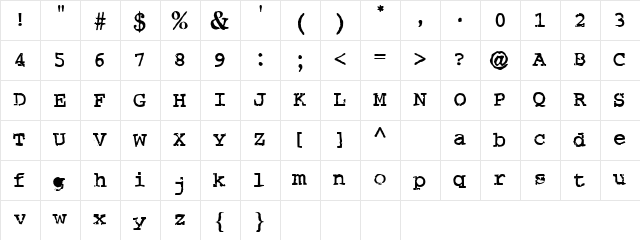 Crud Regular  glyph index