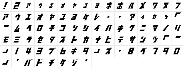 FirstGundam Regular  glyph index