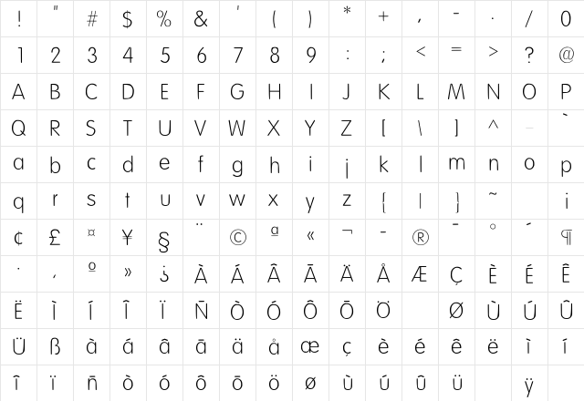Elementary Light SF Regular  glyph index