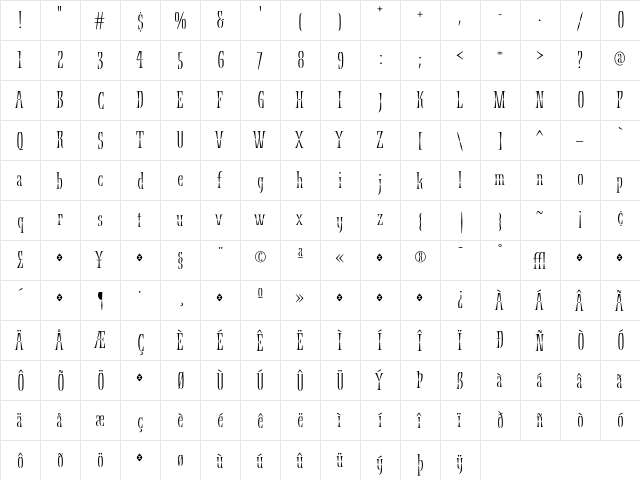 Ecru Regular  glyph index