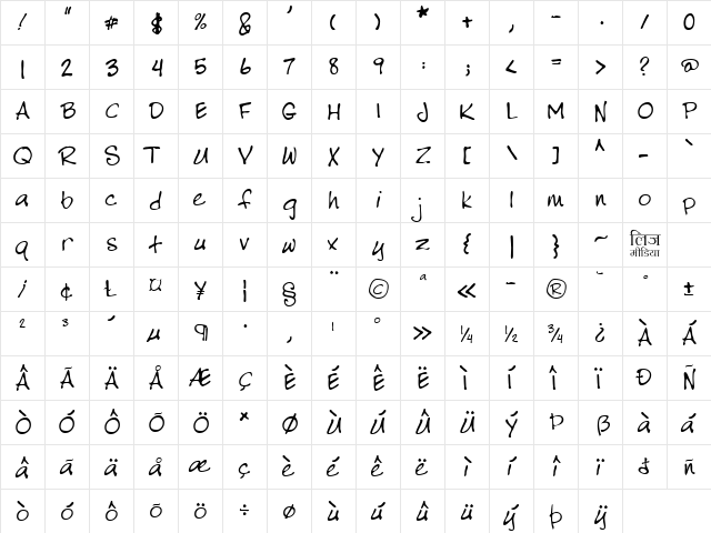 LEHN183 Regular  glyph index