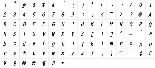 Adagio BoldItalic  glyph index