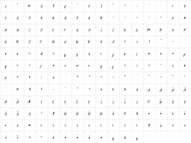 The Outstand Regular  glyph index