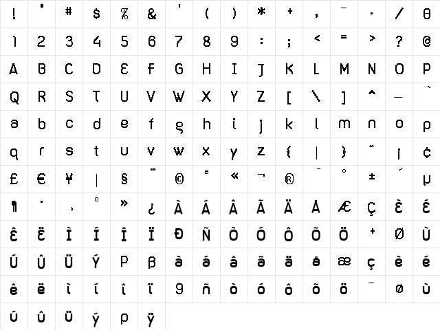 Dispose Bold  glyph index