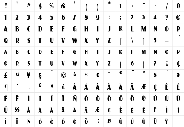 Juanita Condensed ITC Condensed  glyph index
