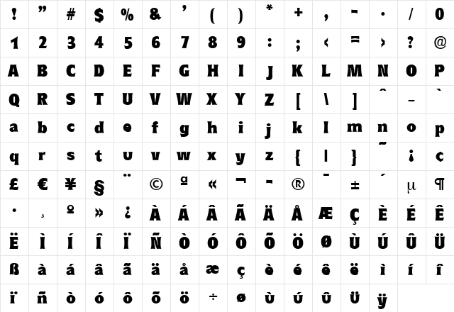 EddieBecker-Heavy Regular  glyph index