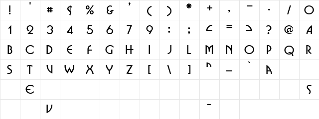 Fast Lane 1 Regular  glyph index