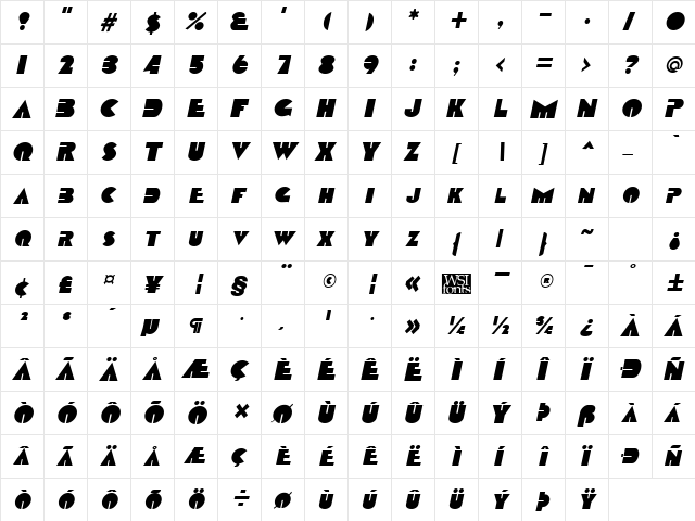 Datcotheque Italic  glyph index