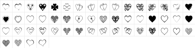 JW 52 Hearts Regular  glyph index