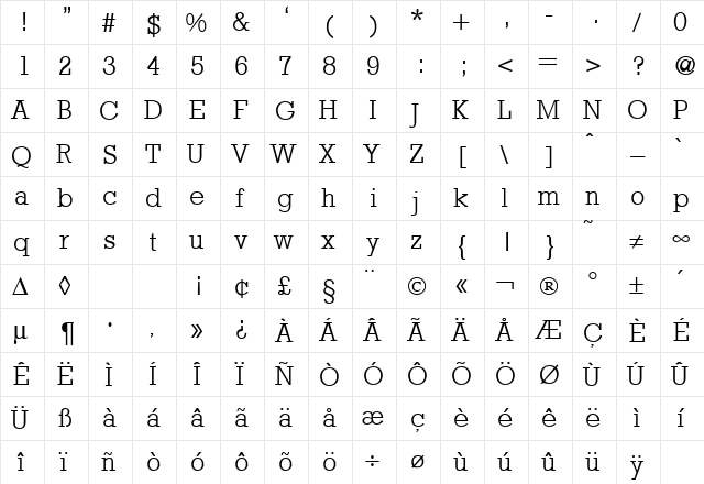 RambaultLight Regular  glyph index
