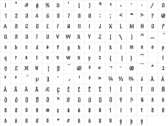 Rough55 Becker Regular  glyph index