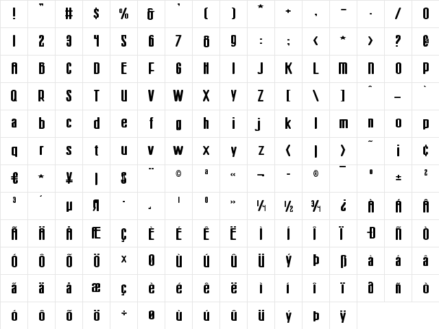 Sister Europe Wide Wide  glyph index