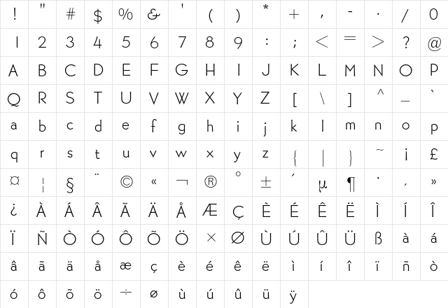 Bernhard Gothic BQ Regular  glyph index