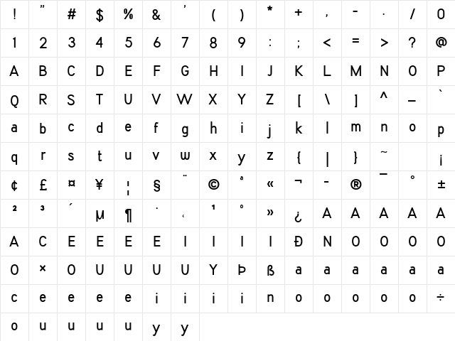 Kalyant Demo Bold  glyph index
