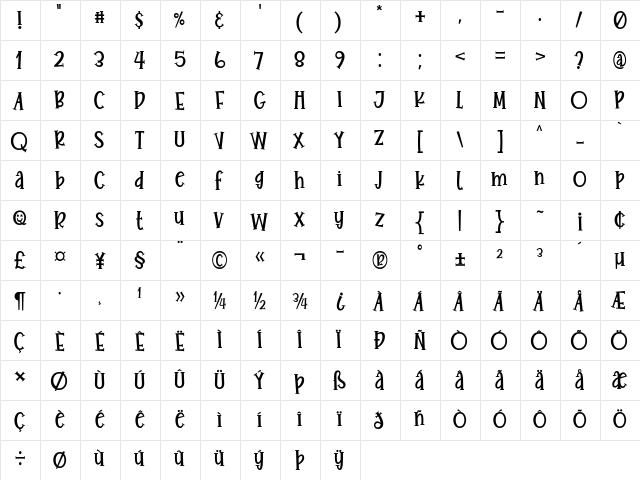 Joyful Story Regular  glyph index