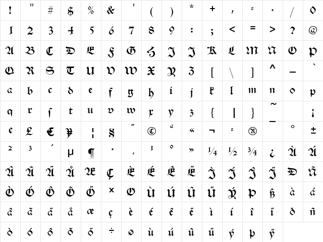 Alte-Schwabacher Regular  glyph index