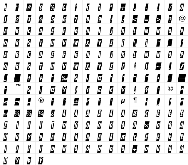 a_FrudgerCmObl Regular  glyph index