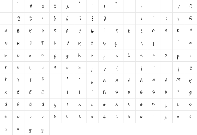 Dinamica Regular  glyph index