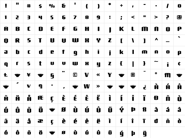 Shimano Regular  glyph index