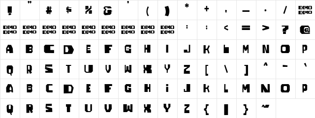 JUGGLER demo Regular  glyph index