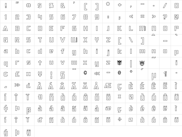 Optimus Hollow Regular  glyph index