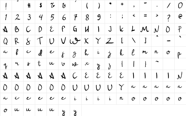Bersama Selamanya Regular  glyph index