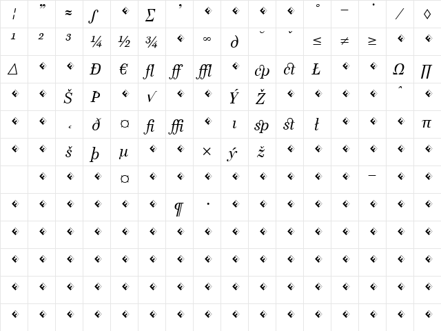 Cellini-RegularItalicExpert Regular  glyph index