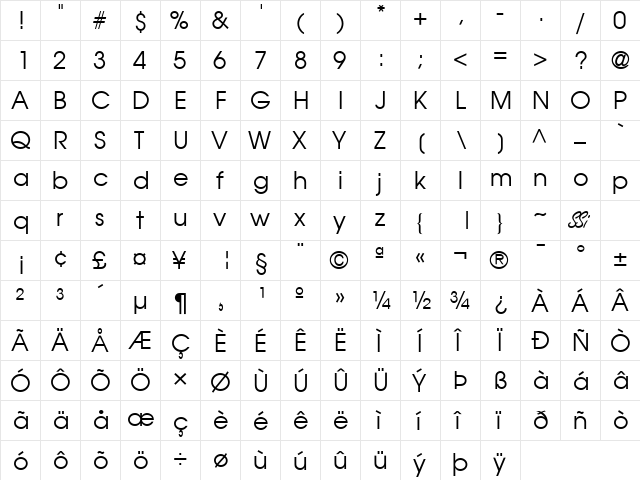 Trendex SSi Regular  glyph index
