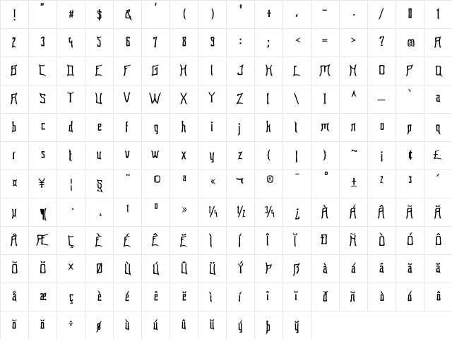 Florida shark Regular  glyph index