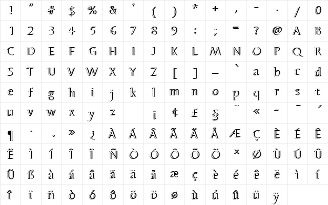 BarbedorTRegRe1 Regular  glyph index