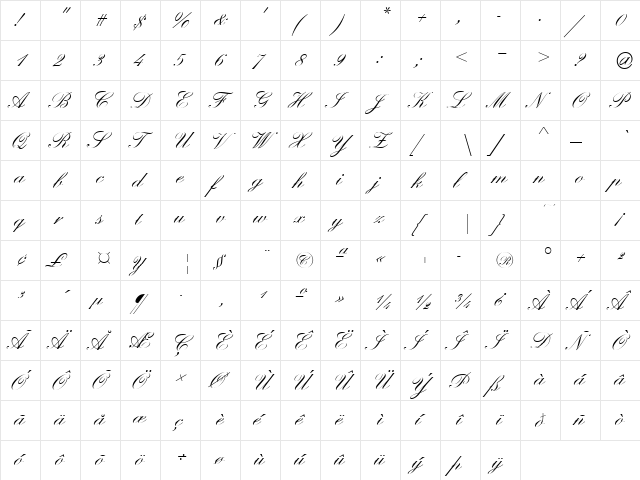 Englische Becker Joining Regular  glyph index