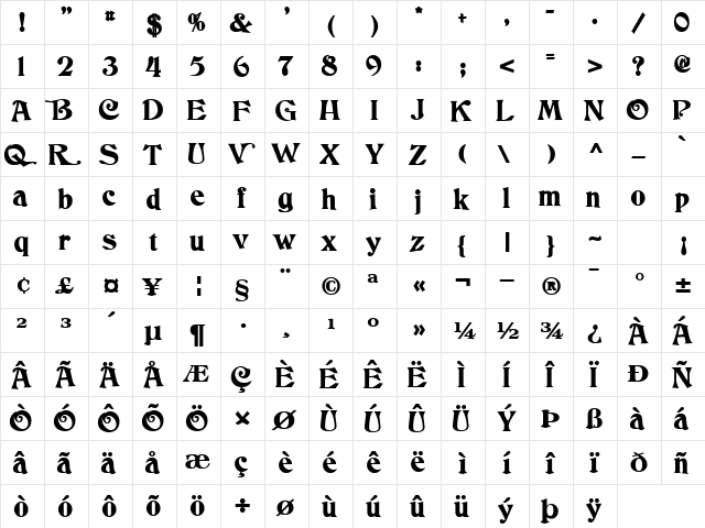 DancingComfort39 Bold  glyph index