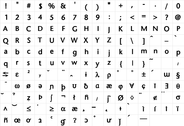 GioanaSSK Bold  glyph index