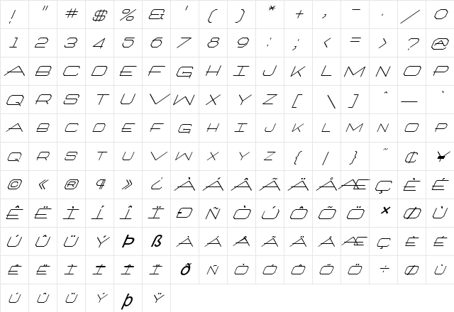 FZ JAZZY 27 ITALIC Normal  glyph index