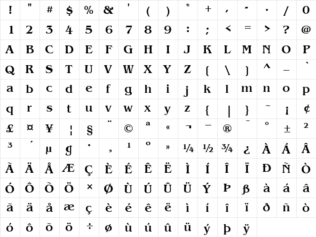 ITCBenguiat-Medium Medium  glyph index