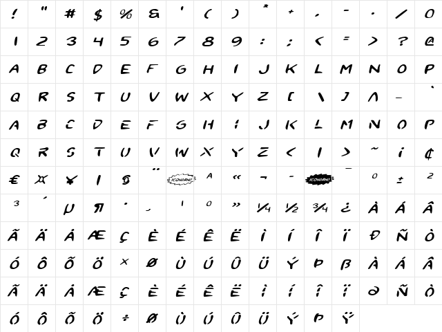 2Toon Expanded Italic Expanded Italic  glyph index