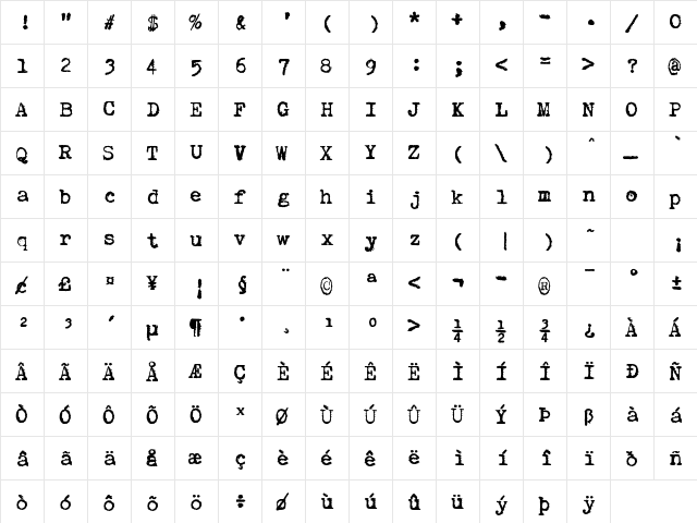 zai Consul Polish Typewriter Regular  glyph index