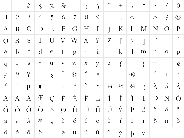 FairfieldLH45-Light Light  glyph index