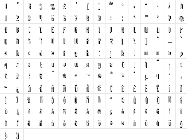 Lady Ice - 3D Regular  glyph index