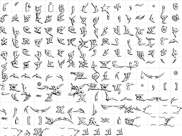 WildStyle-Outline Regular  glyph index