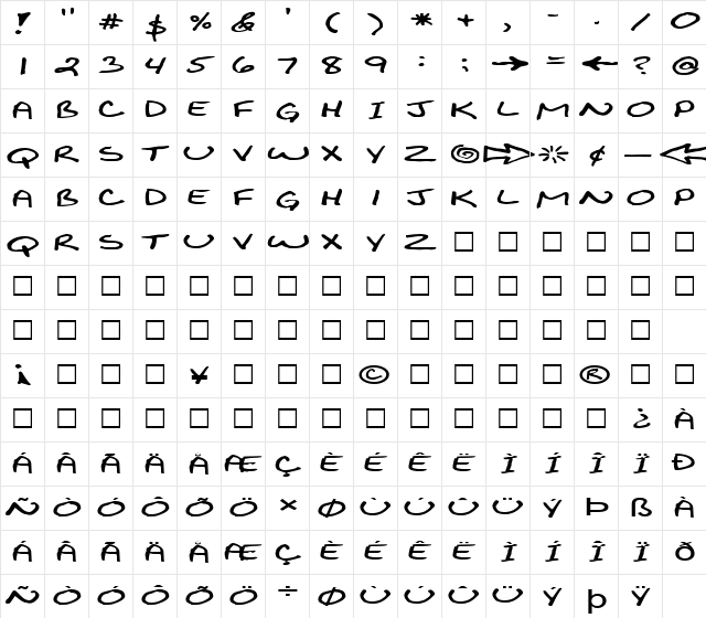 FZ JAZZY 29 EX Bold  glyph index