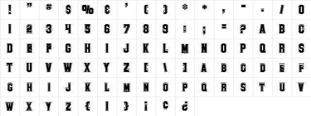 SF Collegiate Regular  glyph index